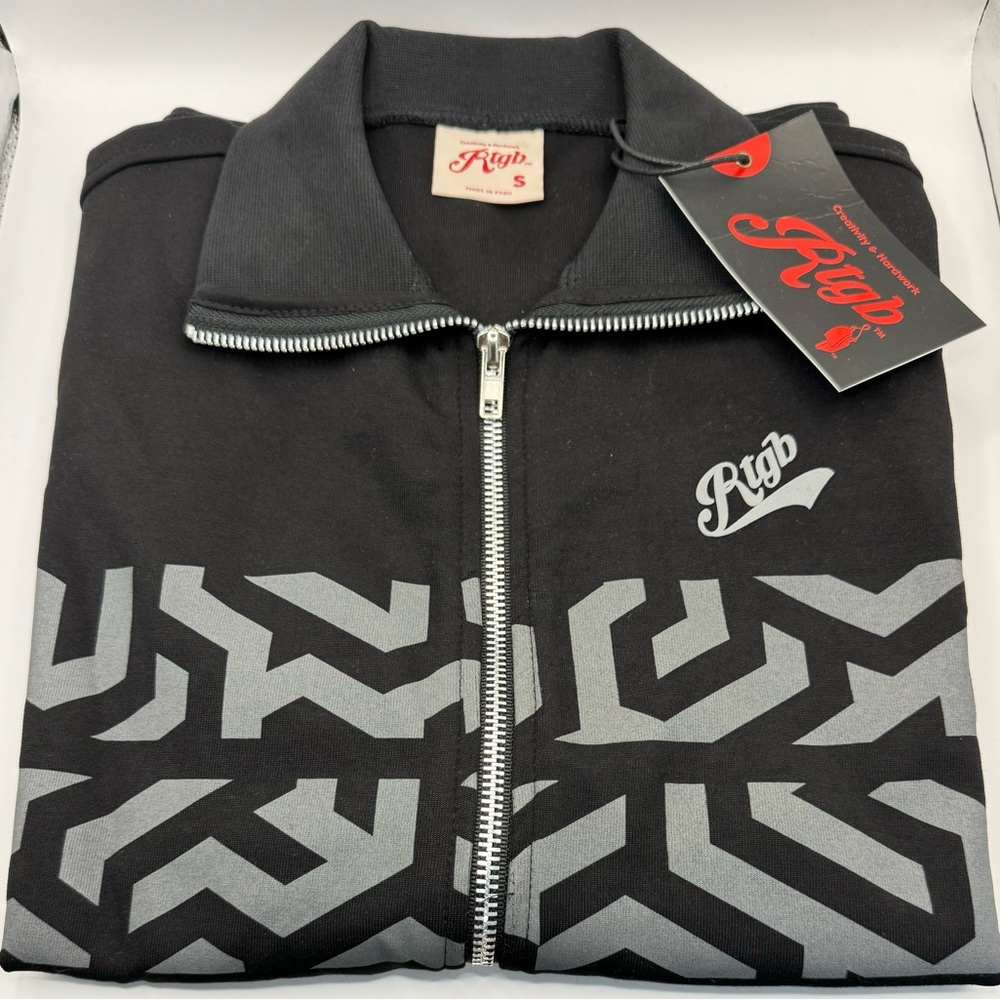 RTGB~NWT~Zip Up~Mens‎ Size Small~Mazed Striped Jacket In Black~MSRP $108 H-7